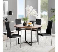 Furnitureboxuk Adley Brown Wood Storage Dining Table & 4 Milan Chrome Leg Chairs In Black Black