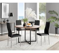Adley Brown Wood Storage Dining Table and 4 Milan Chrome Leg Chairs - Black