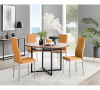Adley Brown Wood Storage Dining Table and 4 Milan Chrome Leg Chairs - Mustard
