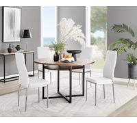 Adley Brown Wood Storage Dining Table & 4 Milan Chrome Leg Chairs FurnitureboxUK Off White One Size