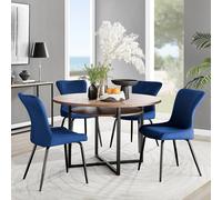 FurnitureboxUK Adley Brown Wood Storage Dining Table & 4 Nora Black Leg Chairs in Blue FurnitureboxUK Blue