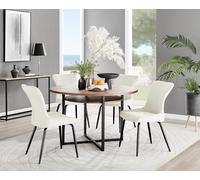 Adley Brown Wood Storage Dining Table & 4 Nora Black Leg Chairs FurnitureboxUK Cream One Size