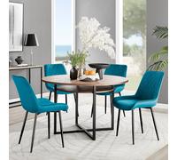 Furniture Box Adley Brown Wood Storage Dining Table and 4 Blue Pesaro Black Leg Chairs