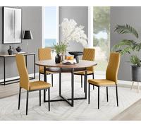 FurnitureboxUK Adley Brown Wood Storage Dining Table & 4 Velvet Milan Black Leg Chairs in Mustard FurnitureboxUK Mustard