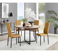 Furniturebox Uk Adley Brown Wood Storage Dining Table & 4 Mustard Velvet Milan Black Leg Chairs