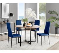 FurnitureboxUK Adley Brown Wood Storage Dining Table & 4 Velvet Milan Black Leg Chairs in Navy FurnitureboxUK Navy