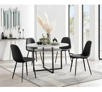 Adley Grey Concrete Effect And Black Round Dining Table with Shelf and 4 Faux Leather Corona Dining Chairs FurnitureboxUK Black One Size