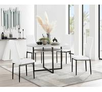 Furniture Box Adley Grey Concrete Effect Storage Dining Table and 4 White Milan Black Leg Chairs