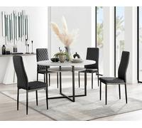 Adley Grey Concrete Effect And Black Round Dining Table with Shelf and 4 Faux Leather Milan Dining Chairs FurnitureboxUK Black One Size