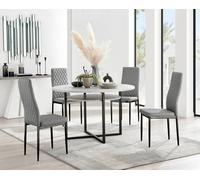 Adley Grey Concrete Effect And Black Round Dining Table with Shelf and 4 Faux Leather Milan Dining Chairs FurnitureboxUK Grey One Size