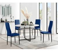 Furnitureboxuk Adley Grey Concrete Effect And Black Round Dining Table With Shelf And 4 Velvet Milan Dining Chairs In Navy Navy One Size