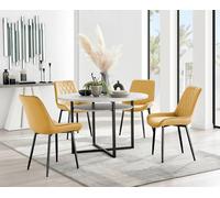 Furnitureboxuk Adley Grey Concrete Effect And Black Round Dining Table With Shelf And 4 Velvet Pesaro Dining Chairs In Mustard Mustard One Size