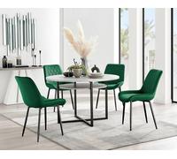 Furnitureboxuk Adley Grey Concrete Effect And Black Round Dining Table With Shelf And 4 Velvet Pesaro Dining Chairs In Green Green One Size