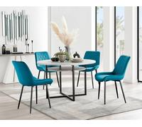 Furnitureboxuk Adley Grey Concrete Effect And Black Round Dining Table With Shelf And 4 Velvet Pesaro Dining Chairs In Blue Blue One Size