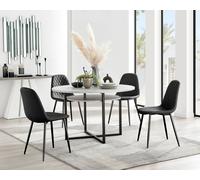 Adley Grey Concrete Effect And Black Round Dining Table with Shelf and 4 Faux Leather Corona Dining Chairs FurnitureboxUK Black One Size