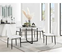 FurnitureboxUK Adley Grey Concrete Effect & Black Round Dining Table with Shelf & 4 Faux Leather Milan Dining Chairs in White FurnitureboxUK White