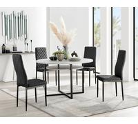 Adley Grey Concrete Effect And Black Round Dining Table with Shelf and 4 Faux Leather Milan Dining Chairs FurnitureboxUK Black One Size