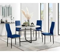 FurnitureboxUK Adley Grey Concrete Effect & Black Round Dining Table with Shelf & 4 Velvet Milan Dining Chairs in Navy FurnitureboxUK Navy