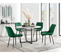 Adley Grey Concrete Effect And Black Round Dining Table with Shelf and 4 Velvet Pesaro Dining Chairs FurnitureboxUK Green One Size
