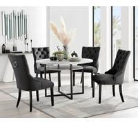 FurnitureboxUK Adley Grey Concrete Effect Round Dining Table & 4 Belgravia Velvet Black Leg Chairs FurnitureboxUK Black