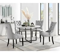 FurnitureboxUK Adley Grey Concrete Effect Round Dining Table & 4 Belgravia Velvet Black Leg Chairs FurnitureboxUK Grey