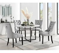 Furnitureboxuk Adley Grey Concrete Effect Round Dining Table & 4 Belgravia Velvet Black Leg Chairs Grey One Size