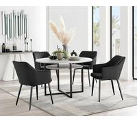 Furnitureboxuk Adley Grey Concrete Effect Round Dining Table & 4 Calla Black Leg Velvet Chairs Black One Size