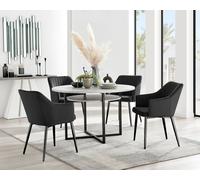 FurnitureboxUK Adley Grey Concrete Effect Round Dining Table & 4 Calla Black Leg Velvet Chairs FurnitureboxUK Black