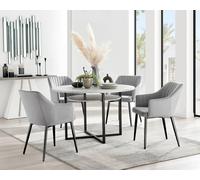 FurnitureboxUK Adley Grey Concrete Effect Round Dining Table & 4 Calla Black Leg Velvet Chairs in Cream FurnitureboxUK Cream