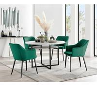 Furnitureboxuk Adley Grey Concrete Effect Round Dining Table & 4 Calla Black Leg Velvet Chairs In Green Green One Size