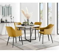 Adley Grey Concrete Effect Storage Dining Table and 4 Calla Black Leg Chairs - Mustard