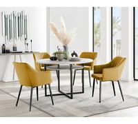 FurnitureboxUK Adley Grey Concrete Effect Round Dining Table & 4 Calla Black Leg Velvet Chairs in Mustard FurnitureboxUK Mustard