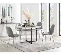 FurnitureboxUK Adley Grey Concrete Effect Round Dining Table & 4 Corona Silver Chairs FurnitureboxUK Grey
