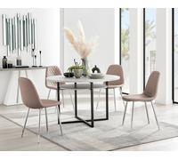 FurnitureboxUK Adley Grey Concrete Effect Round Dining Table & 4 Corona Silver Chairs in Beige FurnitureboxUK Beige