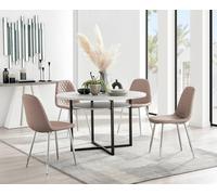 Furnitureboxuk Adley Grey Concrete Effect Round Dining Table & 4 Corona Silver Chairs In Beige Beige One Size