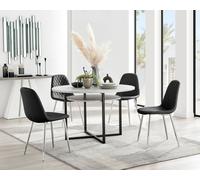 FurnitureboxUK Adley Grey Concrete Effect Round Dining Table & 4 Corona Silver Chairs in Black FurnitureboxUK Black
