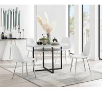 Adley Grey Concrete Effect Round Dining Table & 4 Corona Silver Chairs FurnitureboxUK White One Size