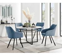 Furnitureboxuk Adley Grey Concrete Effect Round Dining Table & 4 Falun Black Leg Fabric Chairs In Blue Blue One Size
