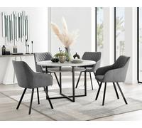 FurnitureboxUK Adley Grey Concrete Effect Round Dining Table & 4 Falun Black Leg Fabric Chairs in Dark Grey FurnitureboxUK Dark Grey