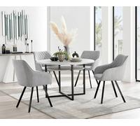Adley Grey Concrete Effect Storage Dining Table and 4 Falun Black Leg Chairs - Light Grey