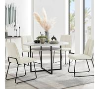 Furnitureboxuk Adley Grey Concrete Effect Round Dining Table & 4 Halleyy Fabric Chairs In Cream Cream