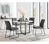 Furnitureboxuk Adley Grey Concrete Effect Round Dining Table & 4 Halleyy Fabric Chairs In Dark Grey Dark Grey One Size