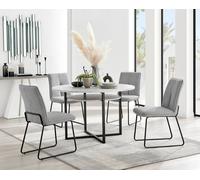 Furnitureboxuk Adley Grey Concrete Effect Round Dining Table & 4 Halleyy Fabric Chairs In Light Grey Light Grey