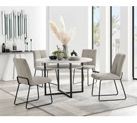 Furnitureboxuk Adley Grey Concrete Effect Round Dining Table & 4 Halleyy Fabric Chairs In Taupe Taupe One Size