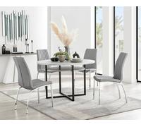 Furnitureboxuk Adley Grey Concrete Effect Round Dining Table & 4 Isco Faux Leather Chairs Grey