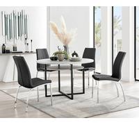 Furnitureboxuk Adley Grey Concrete Effect Round Dining Table & 4 Isco Faux Leather Chairs In Black Black One Size