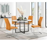 Furnitureboxuk Adley Grey Concrete Effect Round Dining Table & 4 Lorenzo Faux Leather Chairs In Mustard Mustard One Size