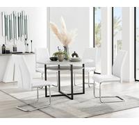FurnitureboxUK Adley Grey Concrete Effect Round Dining Table & 4 Lorenzo Faux Leather Chairs in White FurnitureboxUK White