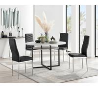 Adley Grey Concrete Effect Round Dining Table & 4 Milan Chrome Leg Faux Leather Chairs FurnitureboxUK Black One Size