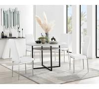 Adley Grey Concrete Effect Round Dining Table & 4 Milan Chrome Leg Faux Leather Chairs FurnitureboxUK White One Size